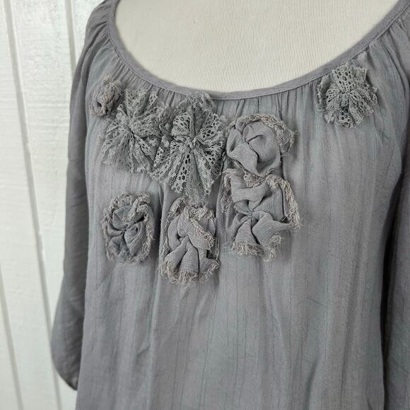 Mine Women Short Sleeve Lace Blouse Top Gray Ethereal Feminine Boho Size Large - Picture 4 of 7